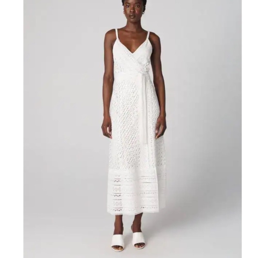 DIANE VON FURSTENBERG NEW Evangelia Wrap Dress White Lace Eyelet Size XL White‎